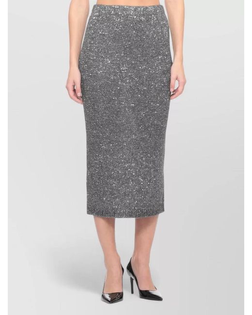 D.exterior Gray Sequin Midi Skirt Elastic Waist Design