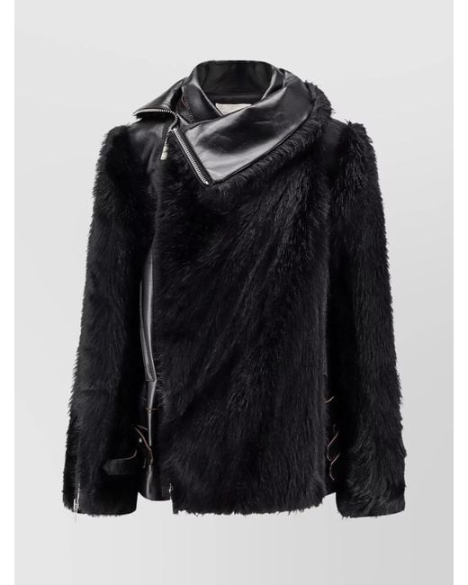 Sacai Black Leather Jacket With Faux Fur Inserts