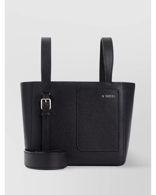 Valextra Black Mini Bucket Bag External Pocket