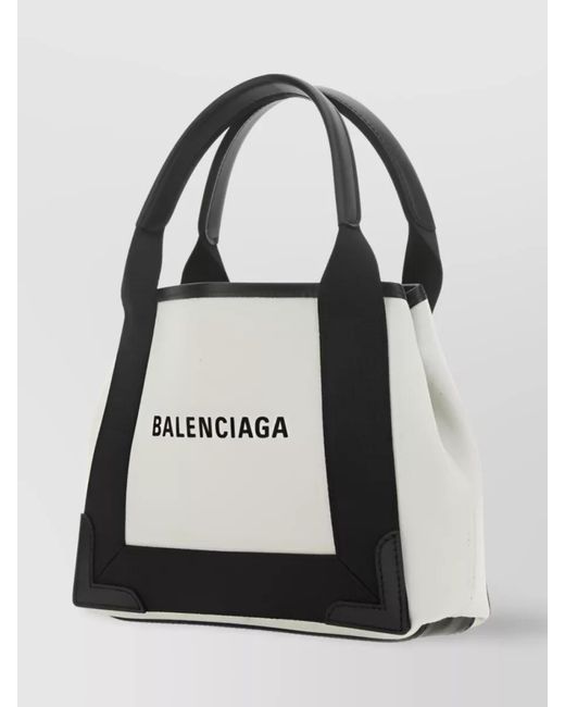 Balenciaga White Cabas Xs Canvas And Leather Tote Bag