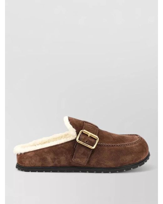 Prada Brown Fussbett Suede Buckle Rubber Sole Slippers