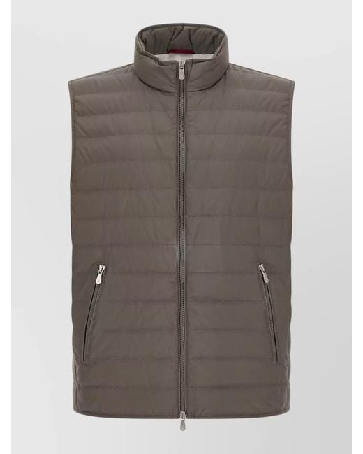 Brunello Cucinelli Brown Technical Quilted Goose Down Utility Vest for men
