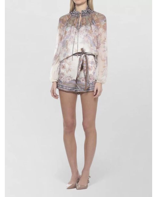 Zimmermann White Paisley Viscose Blouse Long Sleeves Ruffles Sheer