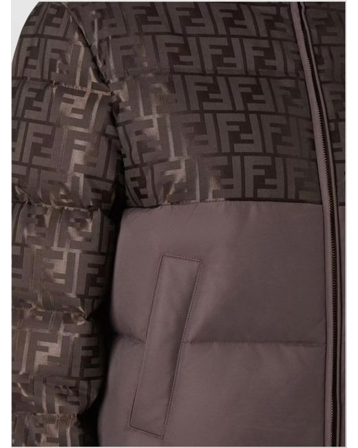 Fendi Brown Down Ff Jacquard Puffer Jacket