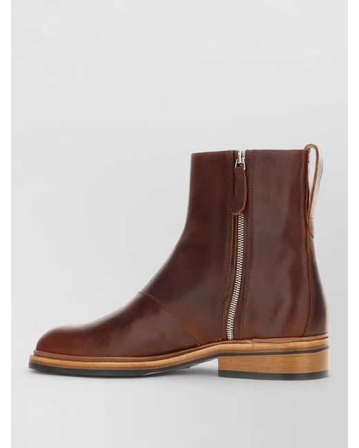 Our Legacy Brown Leather Ankle Boots Pull Tab Round Toe for men