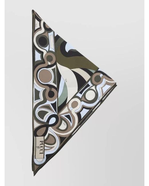 Emilio Pucci Metallic Silk Scarf Triangle Shape Geometric Pattern
