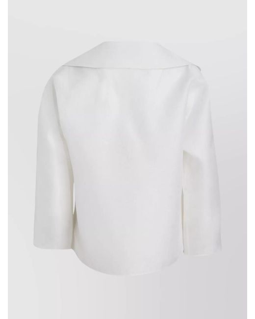 Tory Burch White Silk Wide Neck 3/ Sleeve Blouse