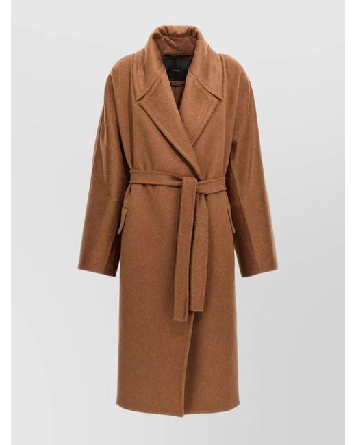 Max Mara Brown Cashmere Blend Oversized Belted Single Breasted Coat