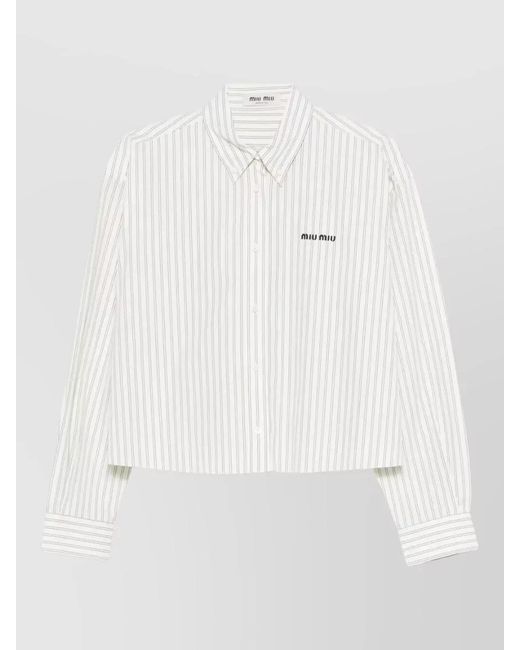 Miu Miu White Striped Cropped Shirt