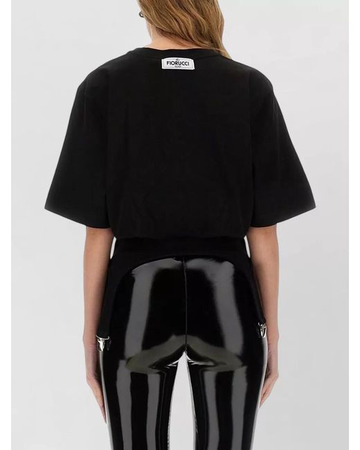 Fiorucci Black T Shirt Suspenders Crew Neck Zip Detail