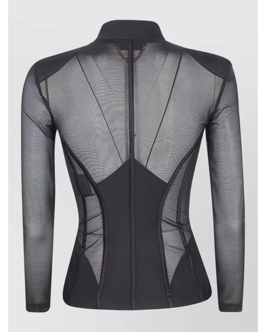 Elisabetta Franchi Blue Fitted Jacket Mesh Panels Sheer Sleeves