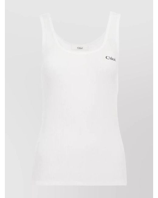 Chloé White Ribbed Cotton Sleeveless Tank Top