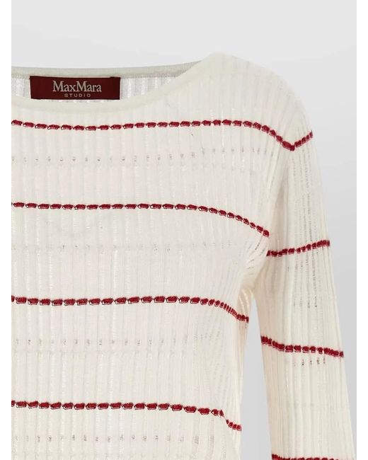Max Mara Natural Silk And Wool Ribbed Boat Neck Sweater