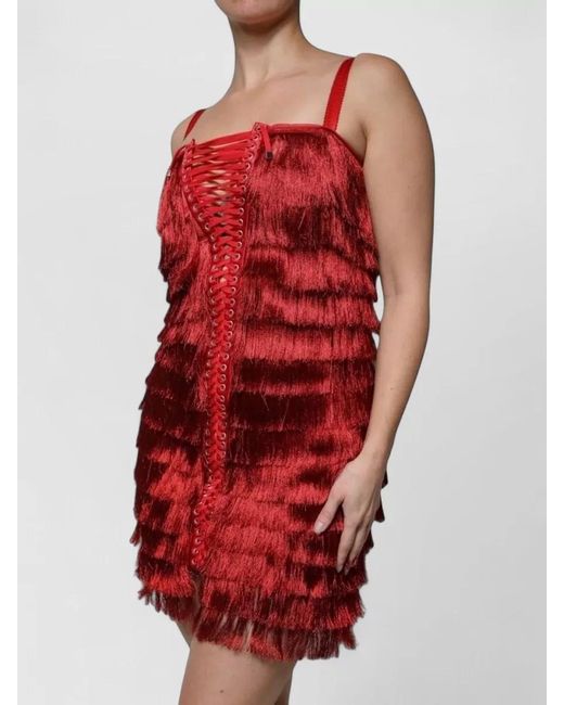 Dolce & Gabbana Red Silk Lace Sleeveless Mini Dress