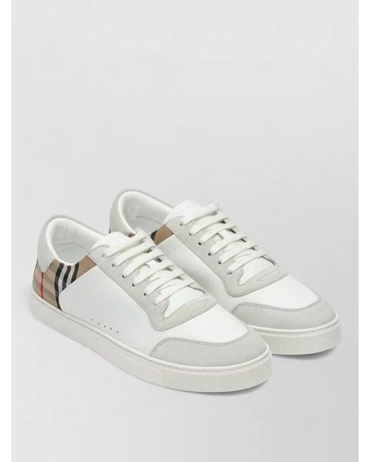 Burberry White Check Pattern Sneakers Round Toe Rubber Sole for men