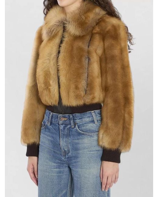 Saint Laurent Blue Shearling Bomber Jacket Cropped Fur Texture