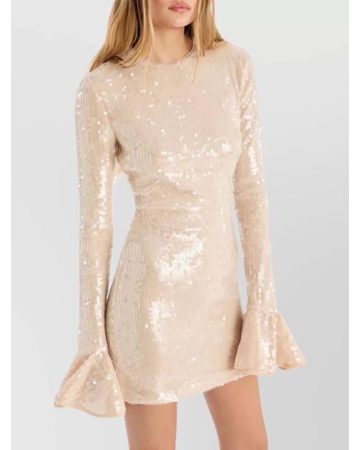 ROTATE BIRGER CHRISTENSEN Natural Sequin Embellished Dress Flared Cuffs