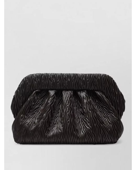 THEMOIRÈ Black Rectangular Clutch Bag Ruched Textured Design