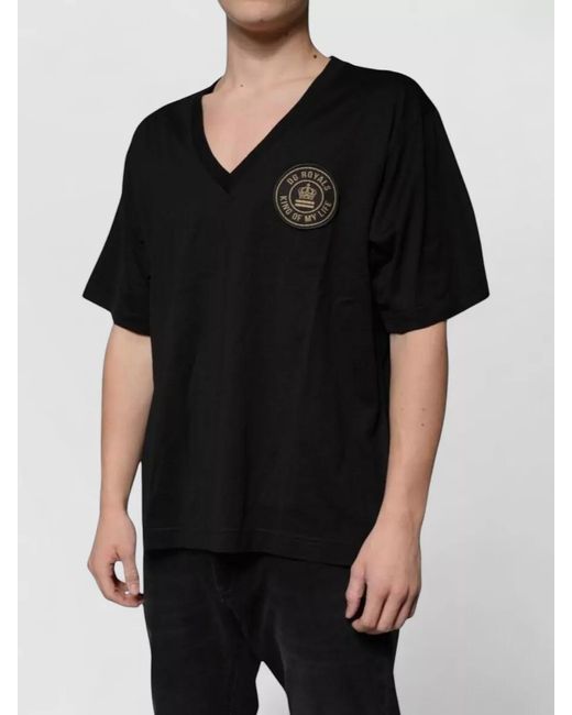 Dolce & Gabbana Black Cotton Logo-Embroidered V-Neck Short-Sleeve T-Shirt for men