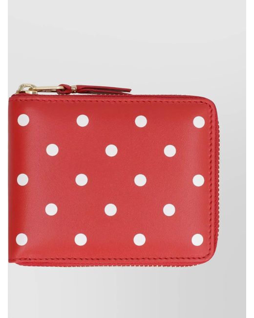 Comme des Garçons Men's Red Leather Mini Wallet Polka-Dot Motif
