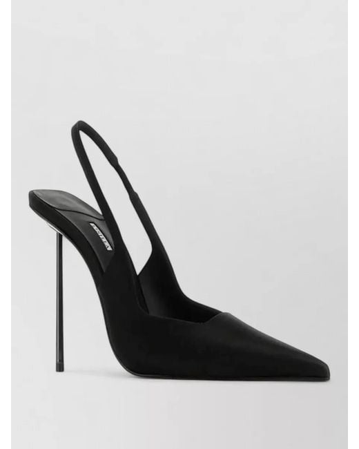 Le Silla Black Chanel Amelia Satin Metal Slingback Pumps