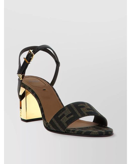 Fendi Metallic Leather Ff Jacquard Block Heel Sandals
