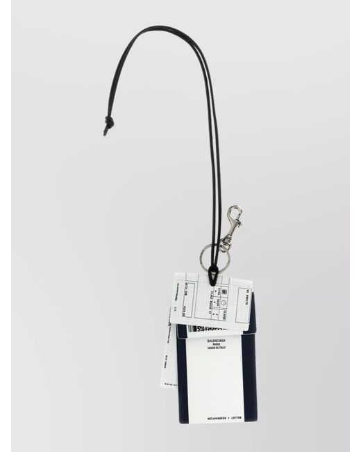 Balenciaga White 'Train Ticket' Keyring Lanyard Strap for men