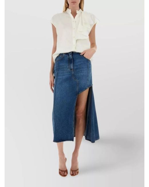 McQueen Blue Denim High-Rise Cutout Midi Skirt