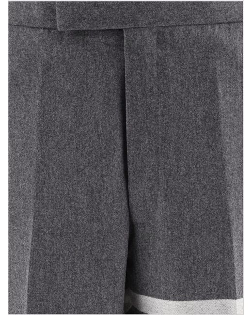 Thom Browne Gray Wool Cashmere Flannel Mid-Rise Straight-Leg Tailored Trousers for men