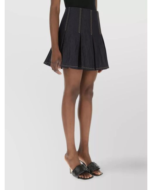 Bottega Veneta Blue Denim Pleated Mini Skirt