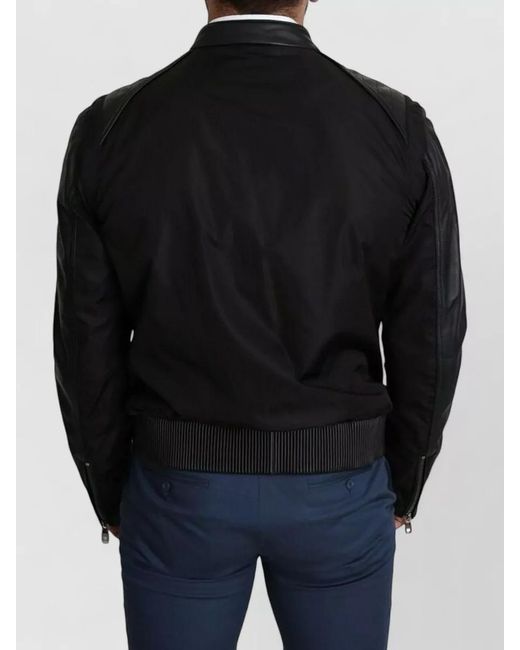 Dolce & Gabbana Black Leather Nylon Bomber Jacket for men