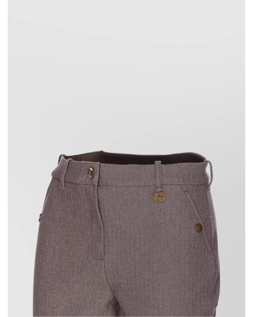 Burberry Gray Embroidered Stretch Cotton Tapered Trousers