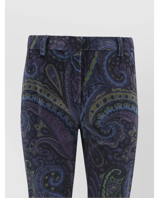 Etro Blue Velvet Paisley Jacquard Flared Trousers