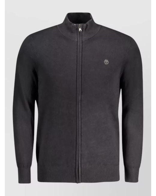 Timberland Blue Cotton High-Neck Zip-Up Cardigan for men