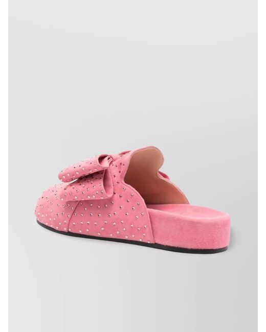 Mach & Mach Pink Leather Crystal-Embellished Bow Mules