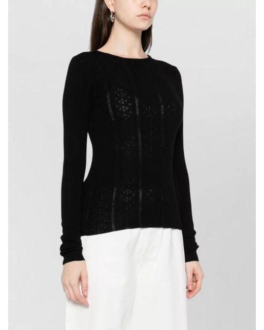 Herskind Black Merino Wool Perforated Knit Crewneck Sweater