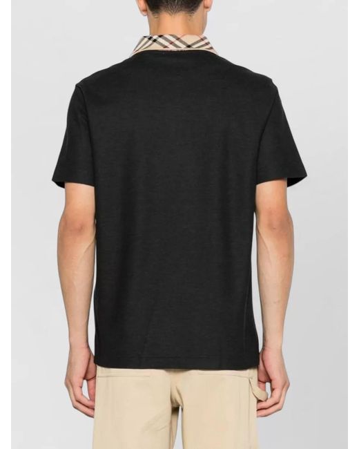 Burberry Black Polo Shirt Checked Collar Silk Nylon Blend for men