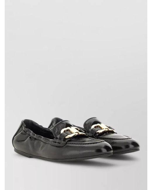 Ferragamo Black Loafers Round Toe Tone Hardware