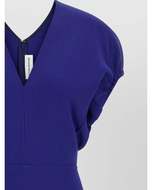 Victoria Beckham Blue Edith Midi Dress Puff Sleeves V Neckline