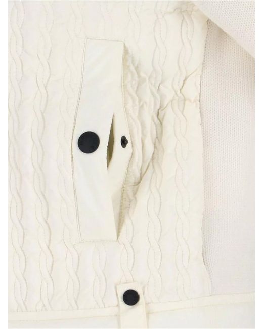 Moncler Natural Crewneck Jacket Quilted Texture Ribbed Cuffs