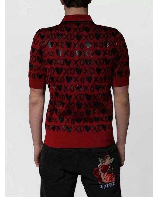 Dolce & Gabbana Red Silk Short-Sleeve Printed Polo Shirt for men
