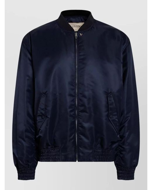 Valentino Blue Lightweight Jacket Elastic Cuffs Ribbed Collar for men