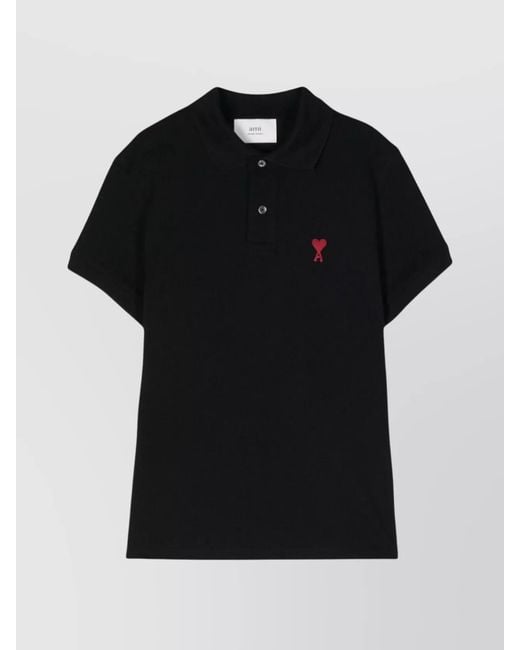 AMI Black Cotton Piqué Short-Sleeve Polo Shirt