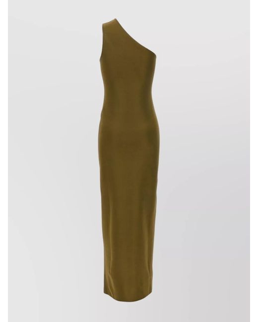 Saint Laurent Green Silk One-Shoulder Sleeveless Maxi Dress
