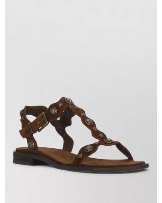 Ash Brown Suede Flat Sandals Round Toe Ankle Strap