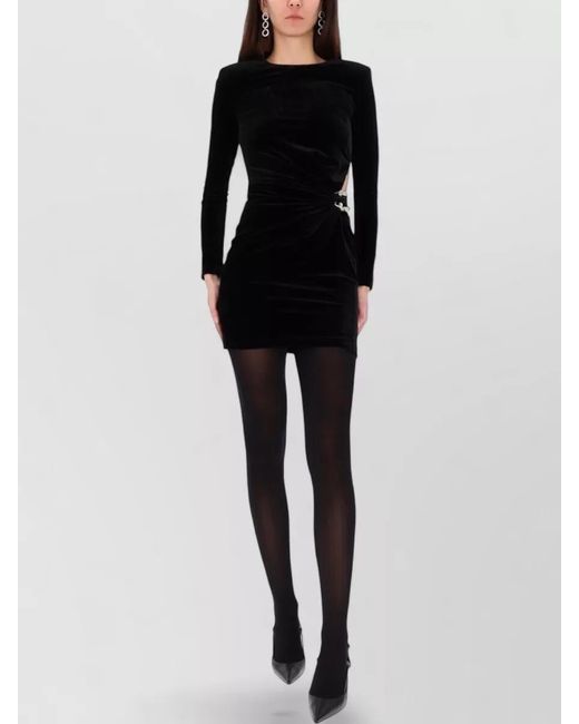 Self-Portrait Black Velvet Mini Dress Long Sleeves Knot