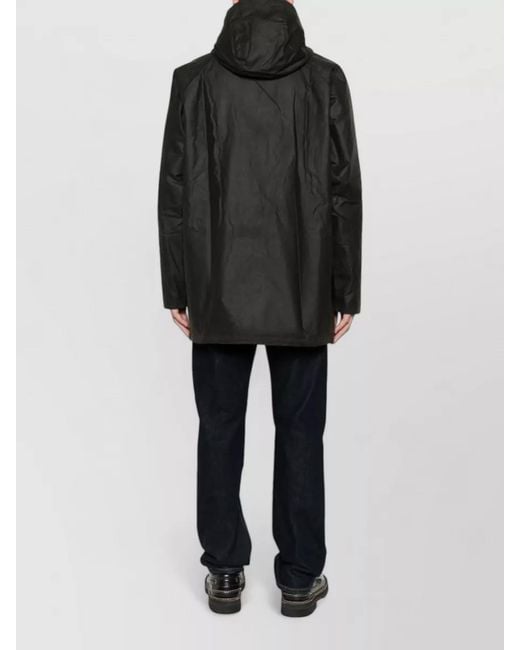 Barbour Black Hooded Waxed Coat Long Length Drawstring for men