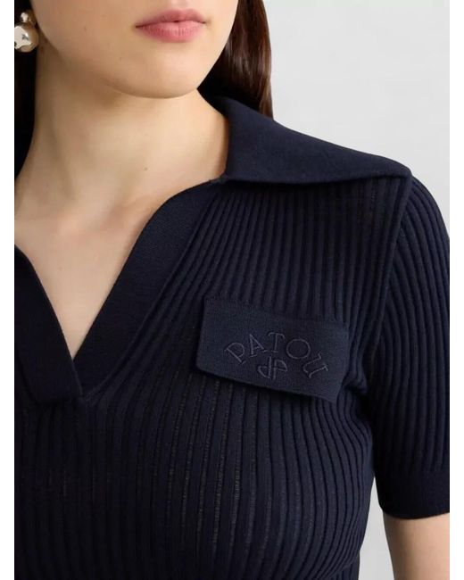 Patou Blue Cotton Embroidered Knitted Polo Shirt
