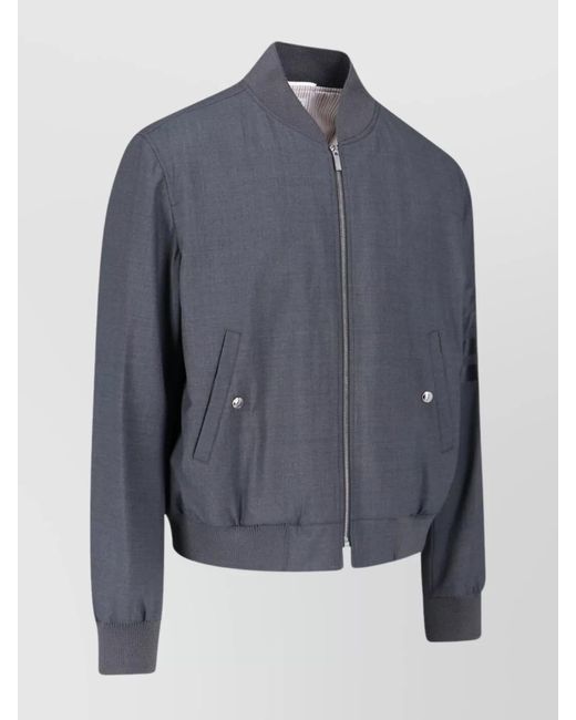 Thom Browne Blue Ribbed Wool Bomber Jacket for men