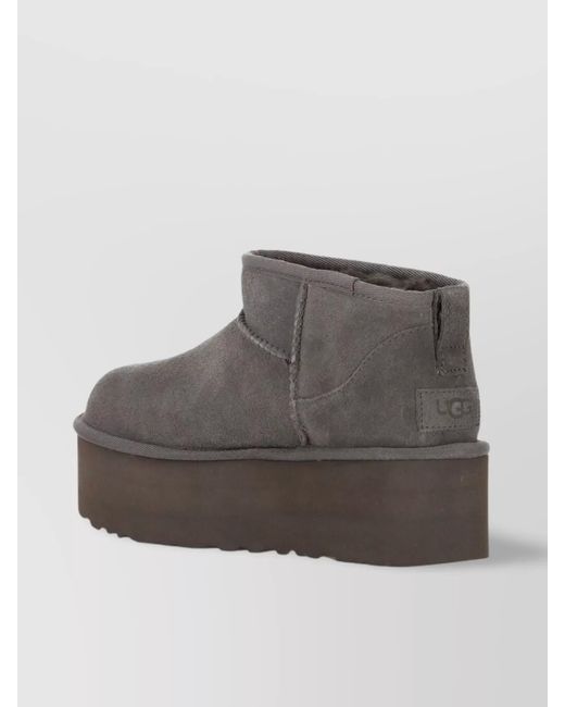 Ugg Gray Leather Platform Ankle Boots